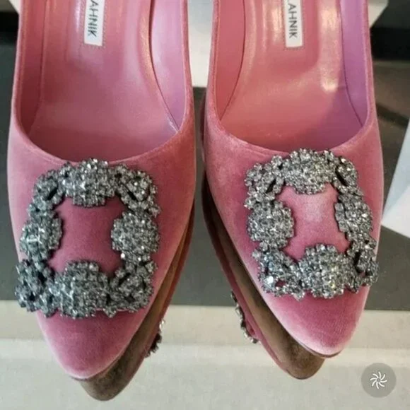 Manolo Blahnik PINK Velvet Hangisi , RARE! size 38.5 - Picture 14 of 17